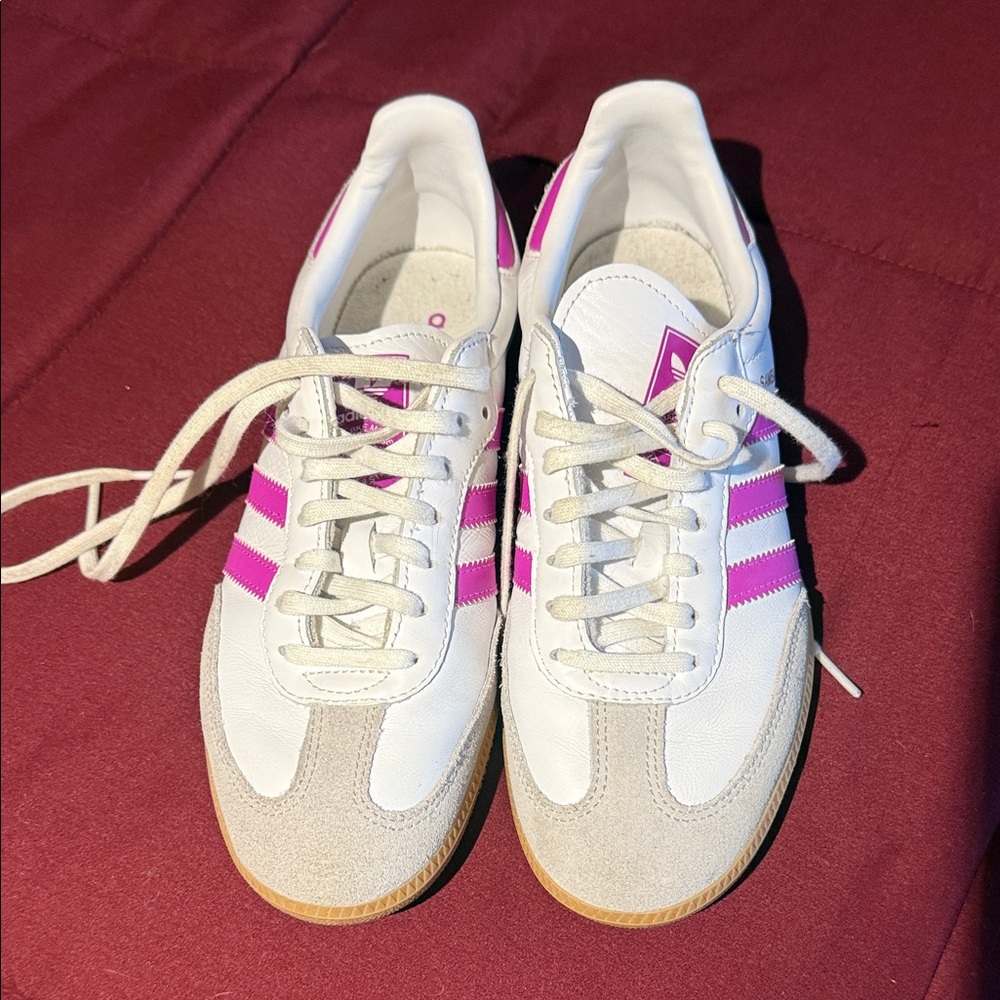 Adidas Samba Women's White and Hot Pink Sneakers